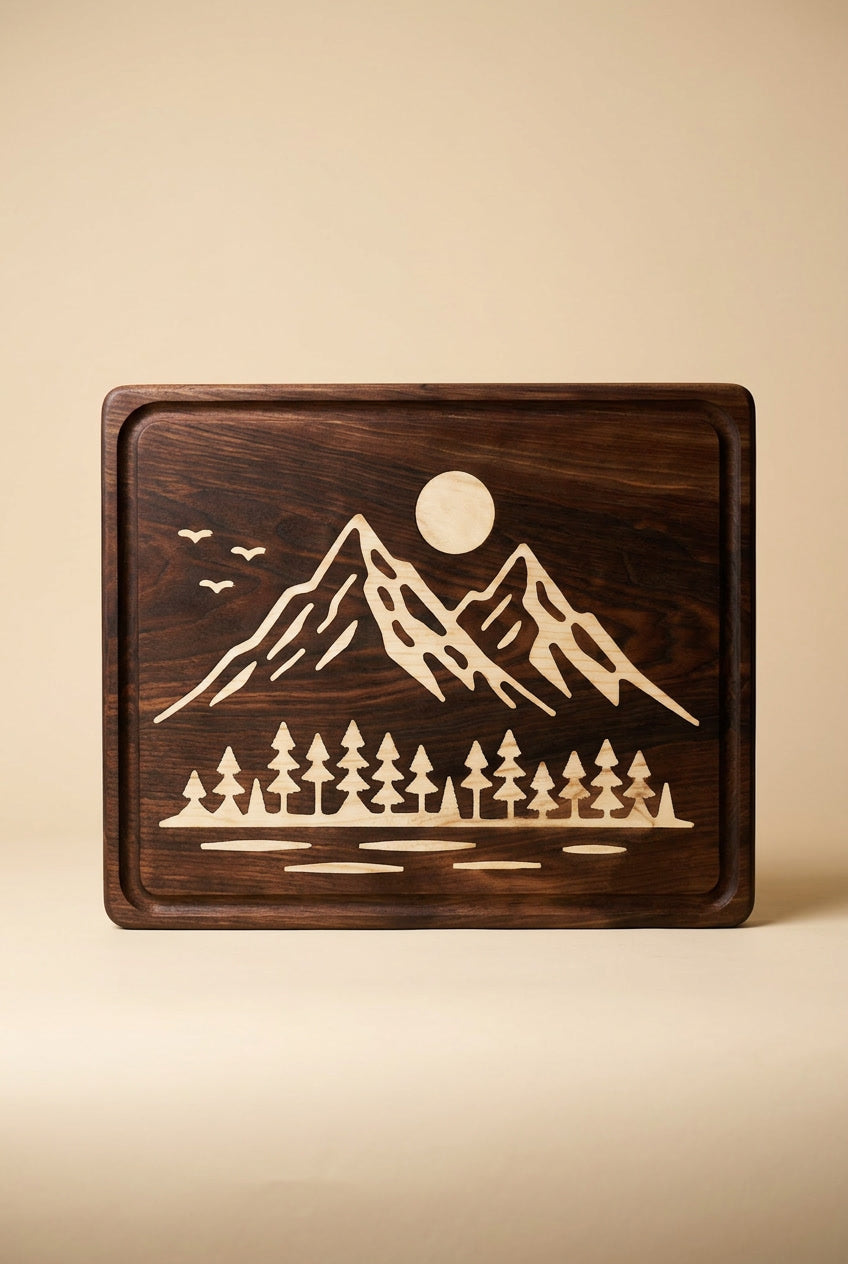 Mountain and Forest Design Walnut Wood Cutting & Serving Board
