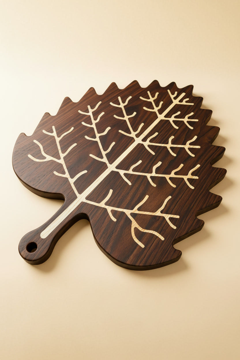 Leaf Design Walnut Wood Cutting & Serving Board