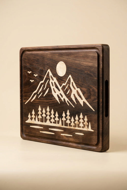 Mountain and Forest Design Walnut Wood Cutting & Serving Board