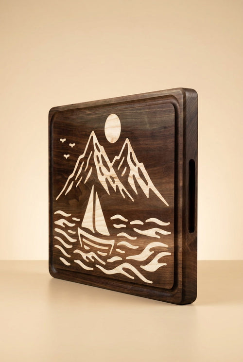 Mountain and Ocean Design Walnut Wood Cutting & Serving Board