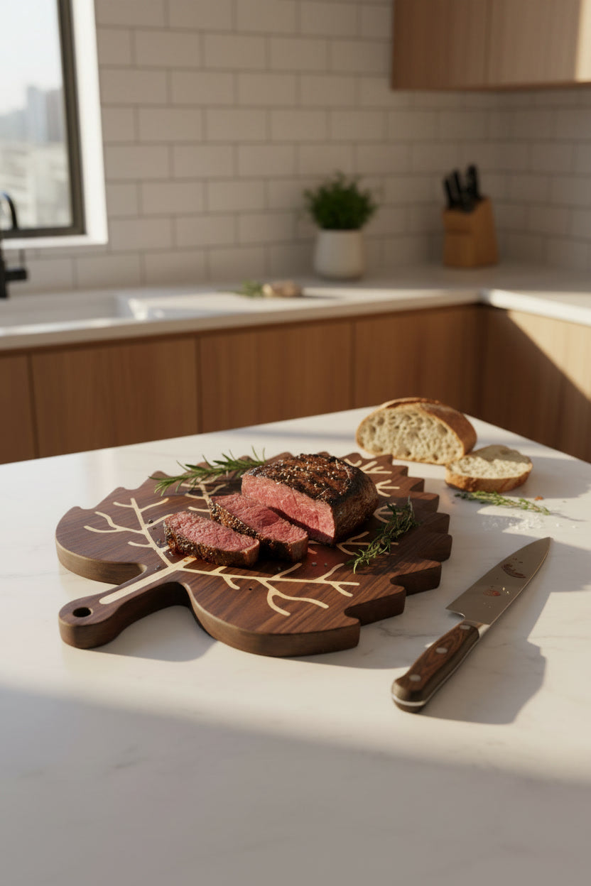 Leaf Design Walnut Wood Cutting & Serving Board