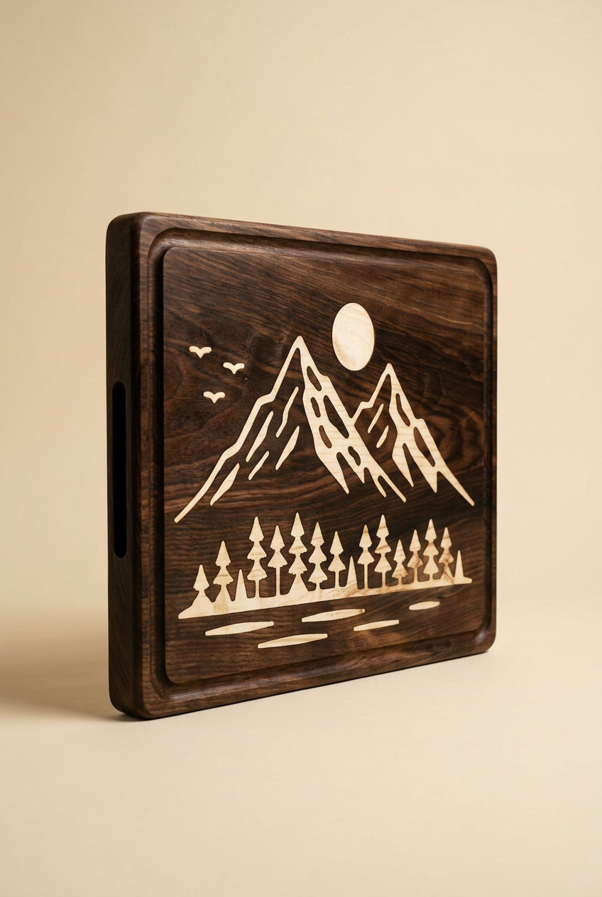 Mountain and Forest Design Walnut Wood Cutting & Serving Board