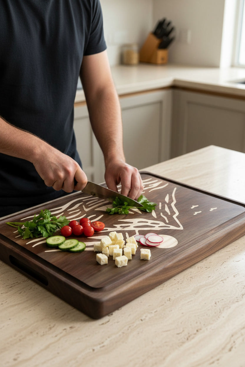 Mountain and Ocean Design Walnut Wood Cutting & Serving Board
