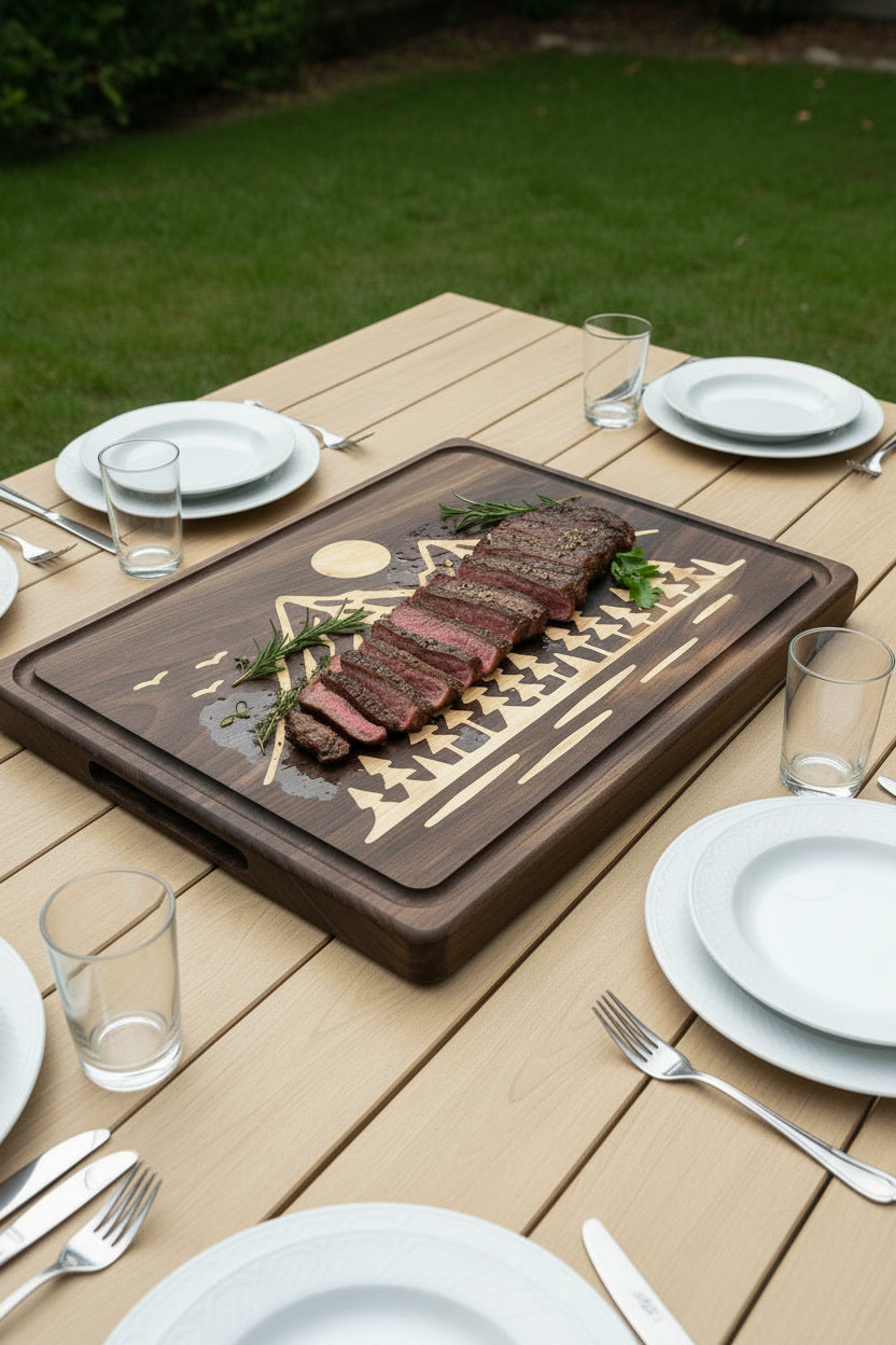 Mountain and Forest Design Walnut Wood Cutting & Serving Board