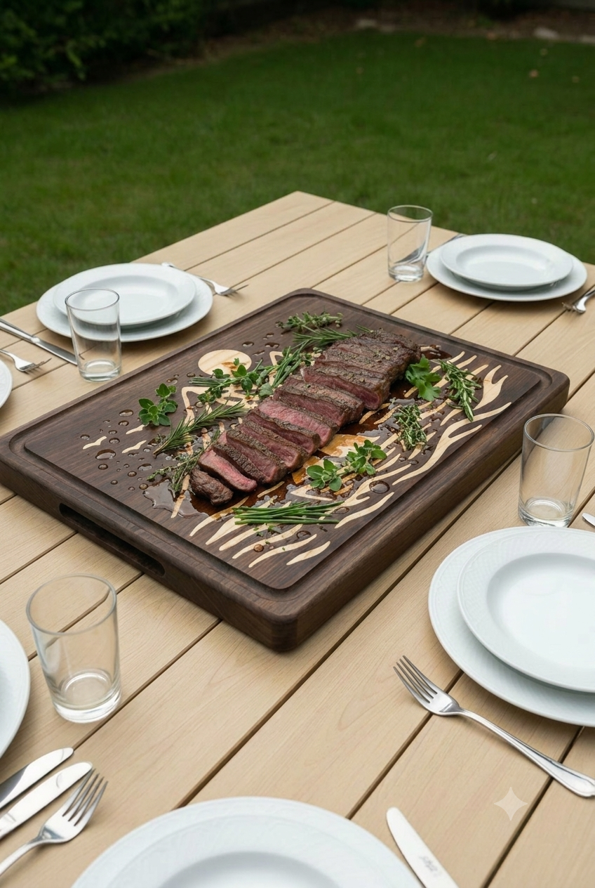 Mountain and Ocean Design Walnut Wood Cutting & Serving Board